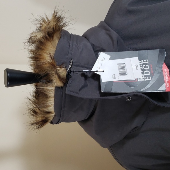 NWT Men's River Edge by Zeroxposur Dark Gray Hooded Coat/Parka, Faux Fur, Size L - Picture 6 of 16